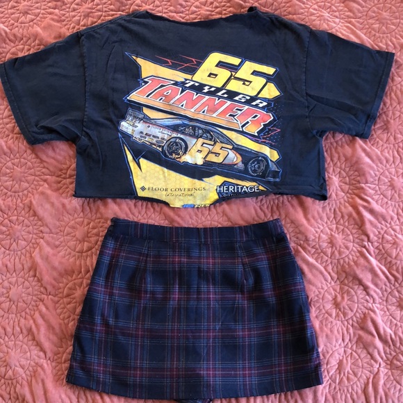 Cute Set- Tyler Tanner Motorsports Crop Top & Forever 21 Mini Plaid Skort Size-S - Picture 2 of 3